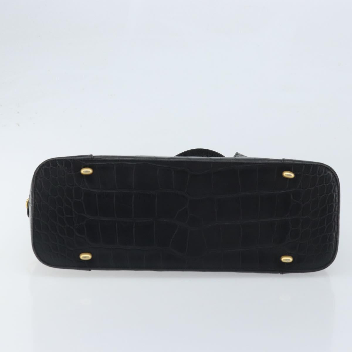 CELINE Hand Bag Embossed leather Black Gold Auth BSZ171
