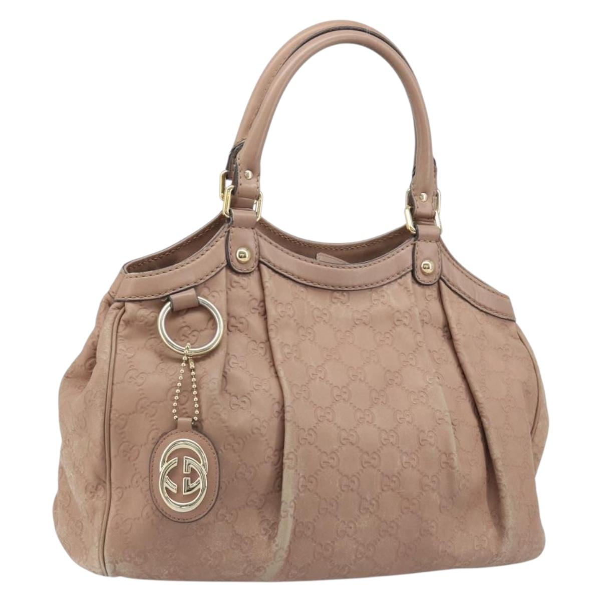 GUCCI GG Canvas Sookie Guccissima Hand Bag Leather Gold Pink 211944 Auth BSZ176