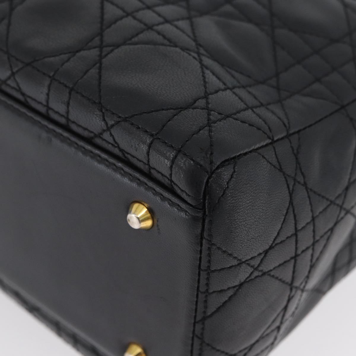 Christian Dior Lady Dior Canage Hand Bag Lamb Skin Black Gold Auth BSZ177SAV