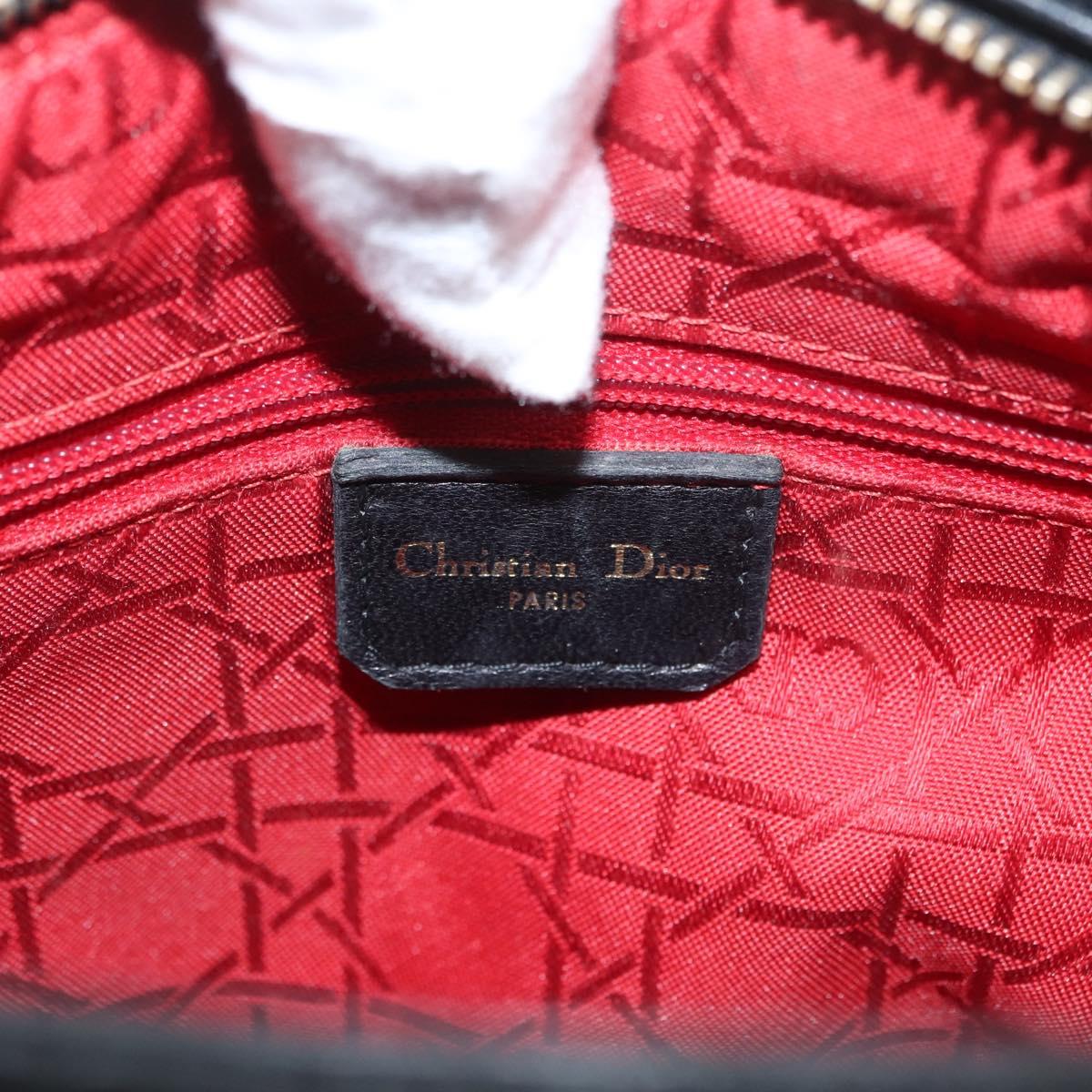 Christian Dior Lady Dior Canage Hand Bag Lamb Skin Black Gold Auth BSZ177SAV