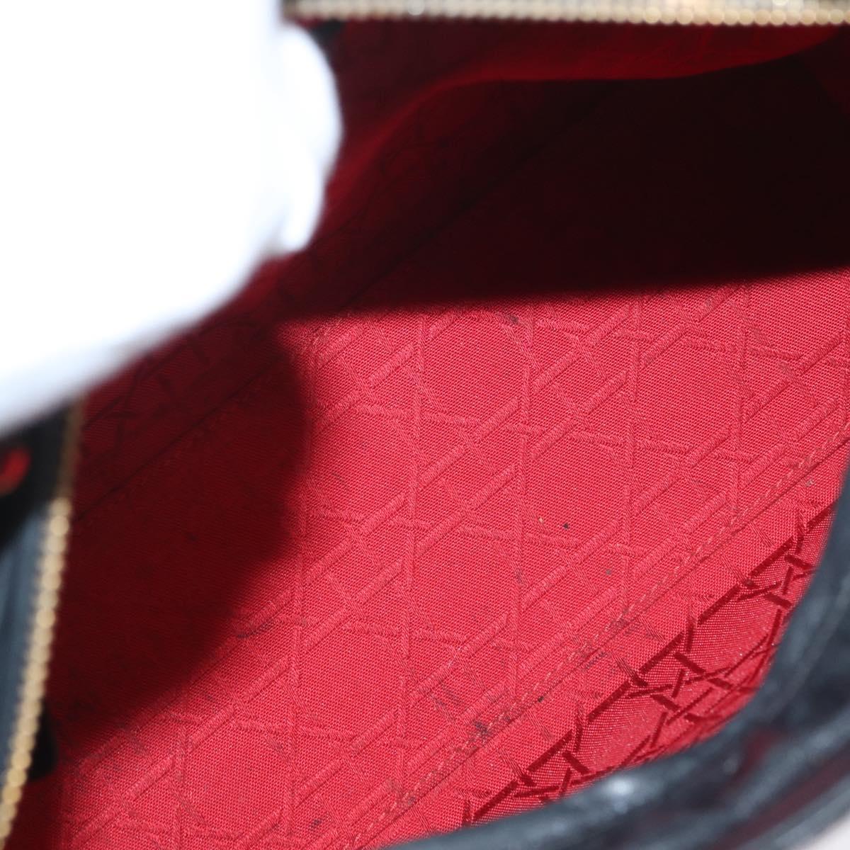 Christian Dior Lady Dior Canage Hand Bag Lamb Skin Black Gold Auth BSZ177SAV