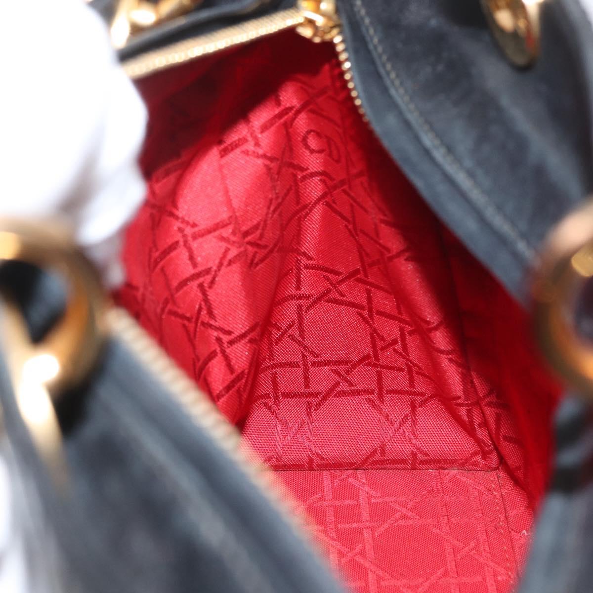 Christian Dior Lady Dior Canage Hand Bag Lamb Skin Black Gold Auth BSZ177SAV