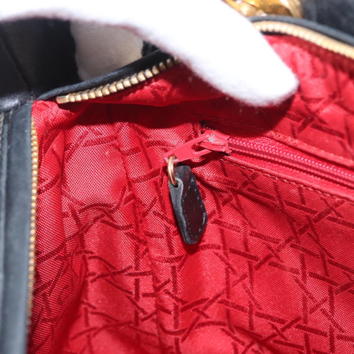Christian Dior Lady Dior Canage Hand Bag Lamb Skin Black Gold Auth BSZ177SAV