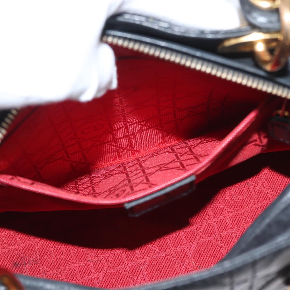 Christian Dior Lady Dior Canage Hand Bag Lamb Skin Black Gold Auth BSZ177SAV
