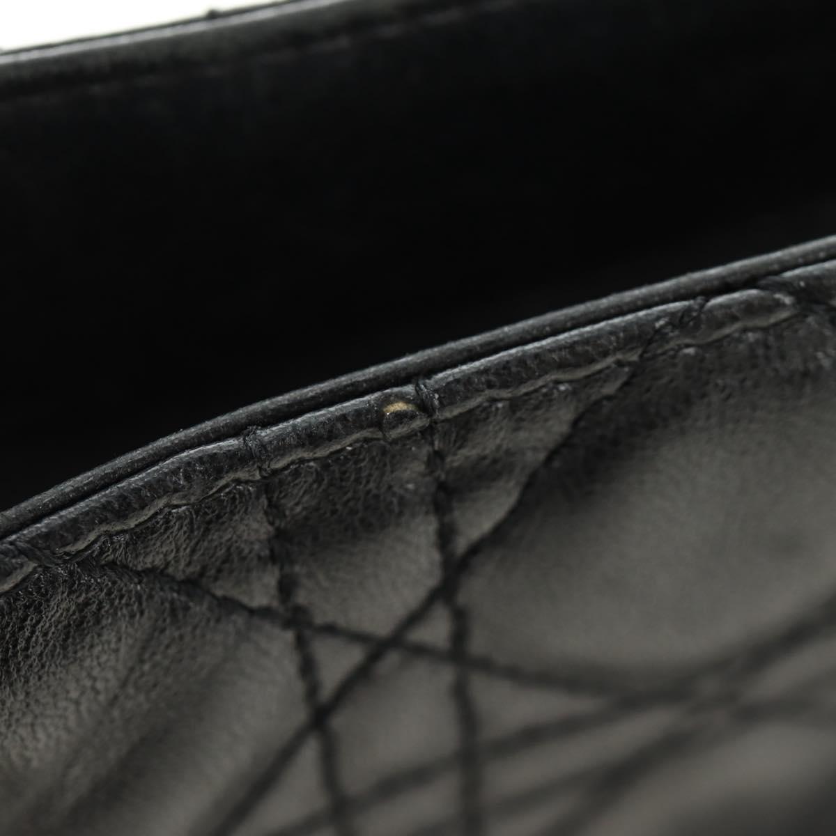 Christian Dior Lady Dior Canage Hand Bag Lamb Skin Black Gold Auth BSZ177SAV