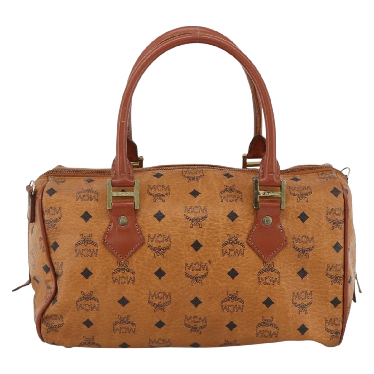 MCM Vicetos Logogram Hand Bag PVC Leather Brown Gold Auth BSZ179