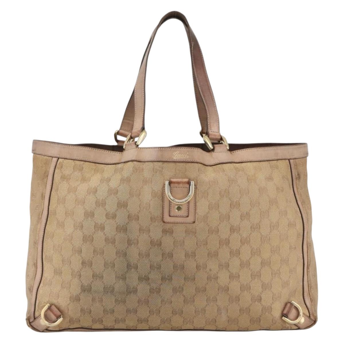 GUCCI GG Canvas Abbey Tote Bag Beige Gold 141472 Auth BSZ183