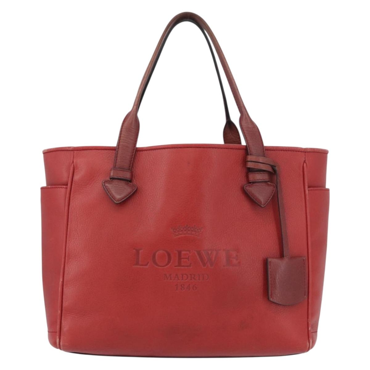 LOEWE Heritage Tote Bag Leather Red Silver Auth BSZ189