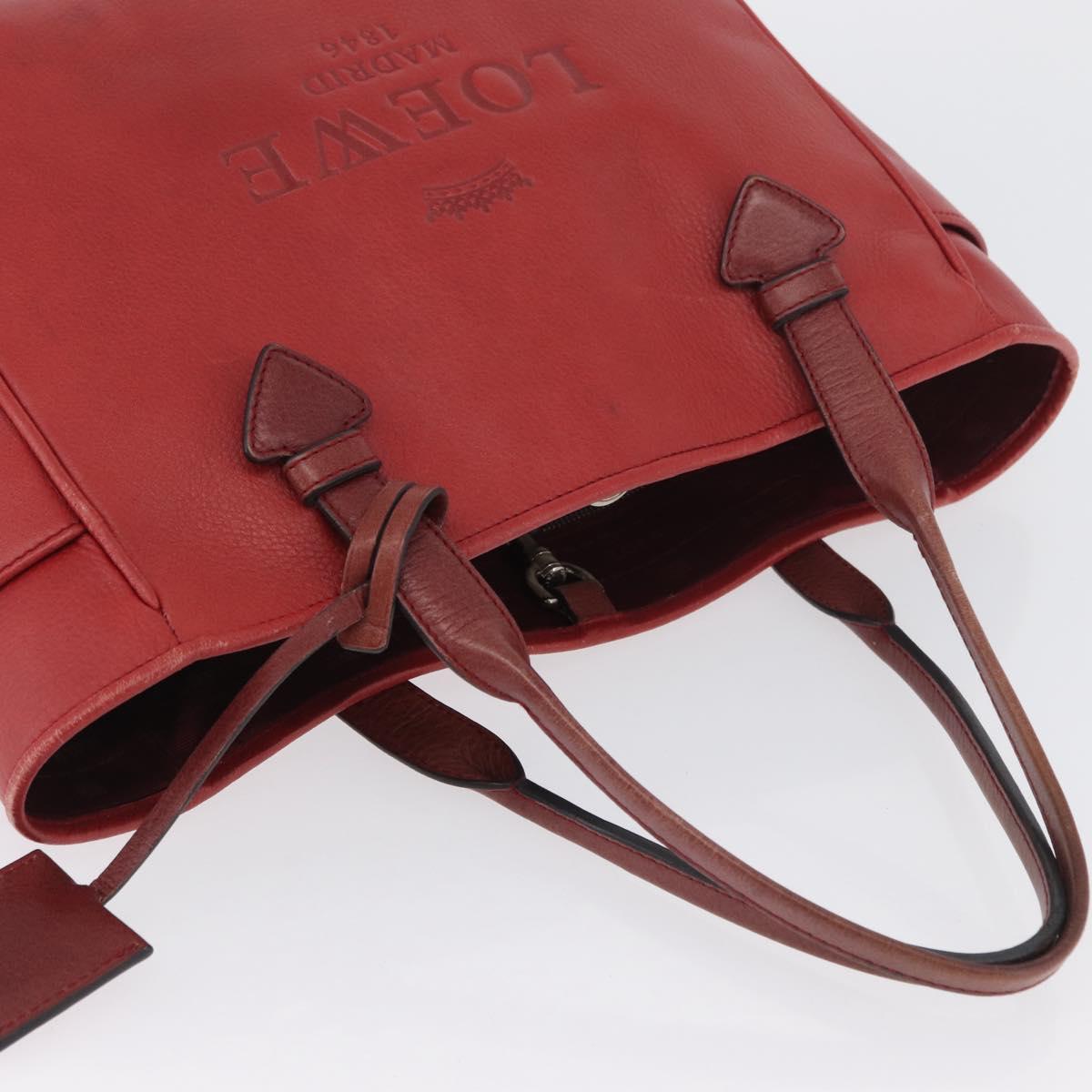 LOEWE Heritage Tote Bag Leather Red Silver Auth BSZ189