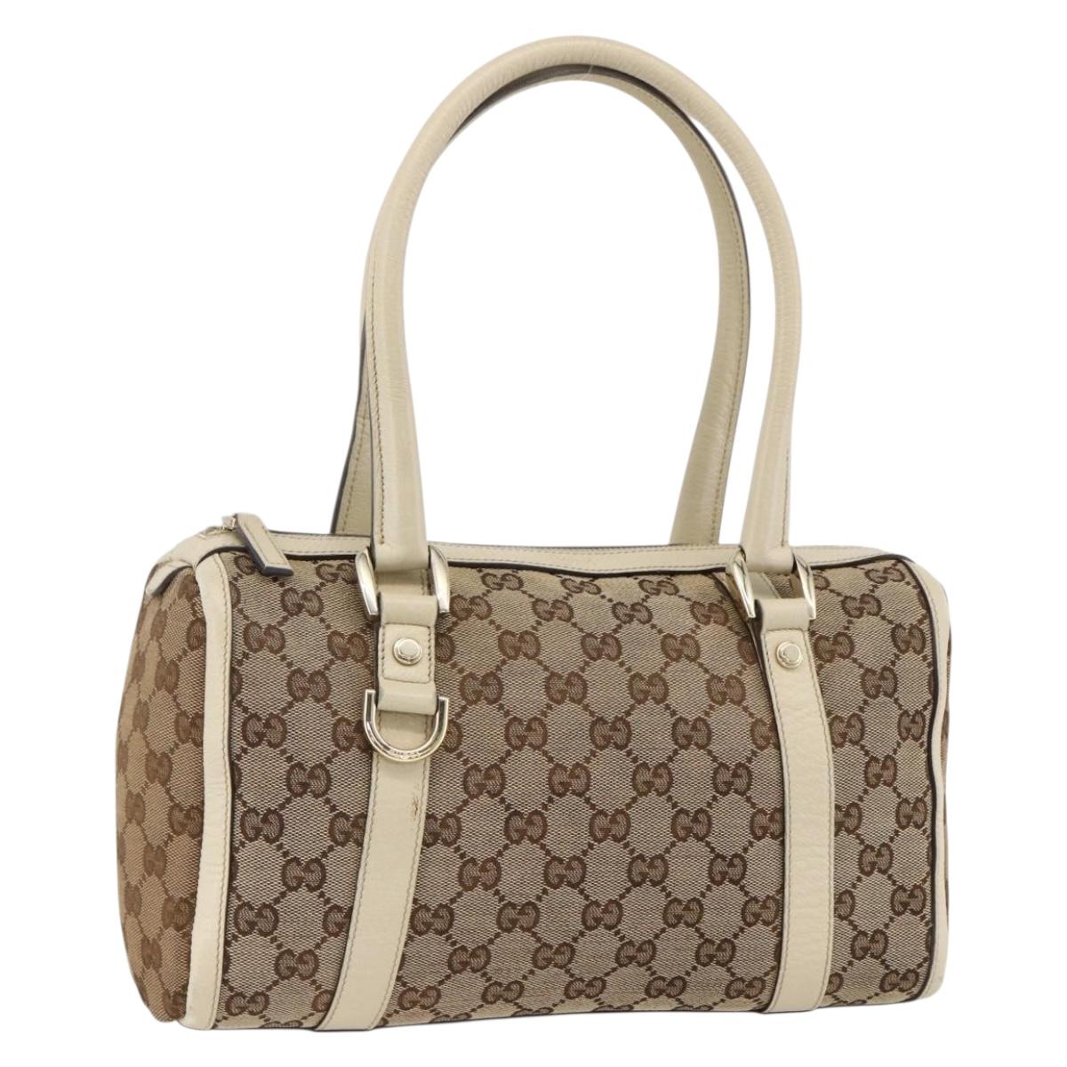 GUCCI GG Canvas Hand Bag Beige Gold 130942 Auth BSZ194