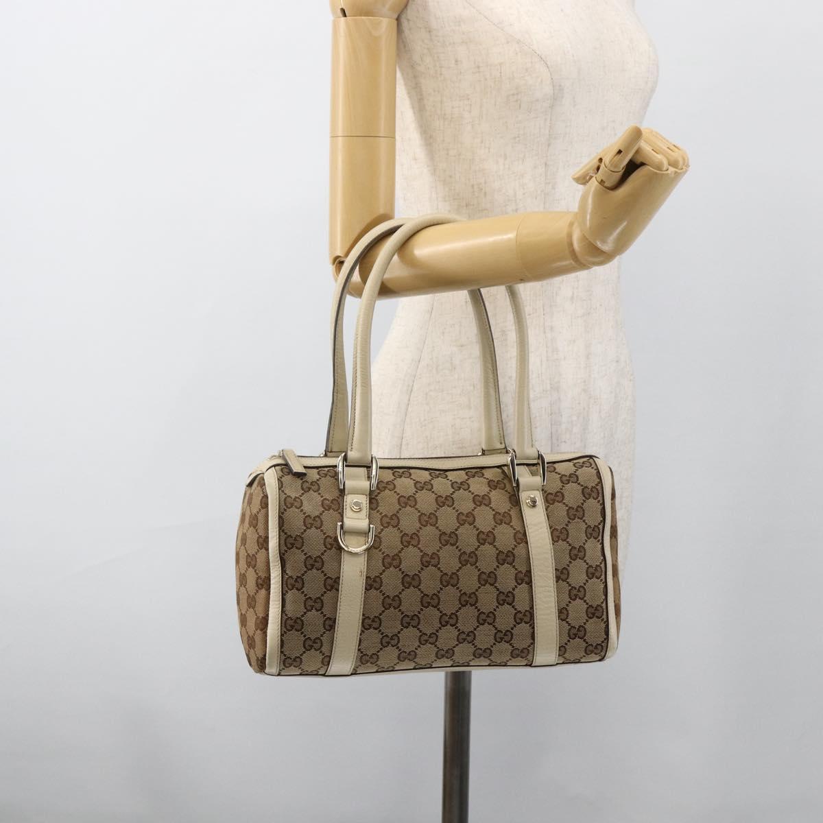 GUCCI GG Canvas Hand Bag Beige Gold 130942 Auth BSZ194