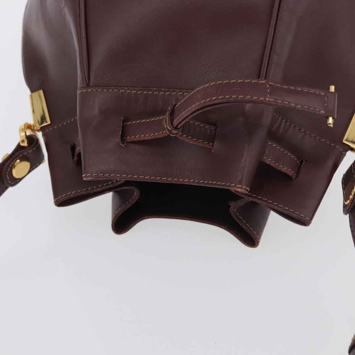 CARTIER Must Line Purse Shoulder Bag Leather Bordeaux Gold Auth BSZ197