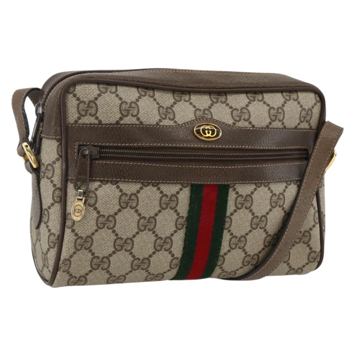 GUCCI GG Supreme Web Sherry Line Bag PVC Beige Gold 56 02 004 Auth BSZ198