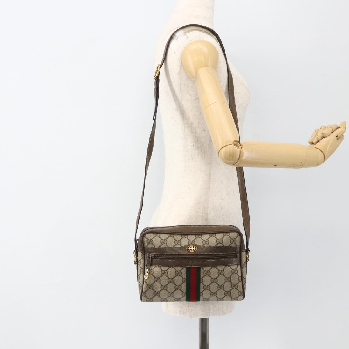GUCCI GG Supreme Web Sherry Line Bag PVC Beige Gold 56 02 004 Auth BSZ198