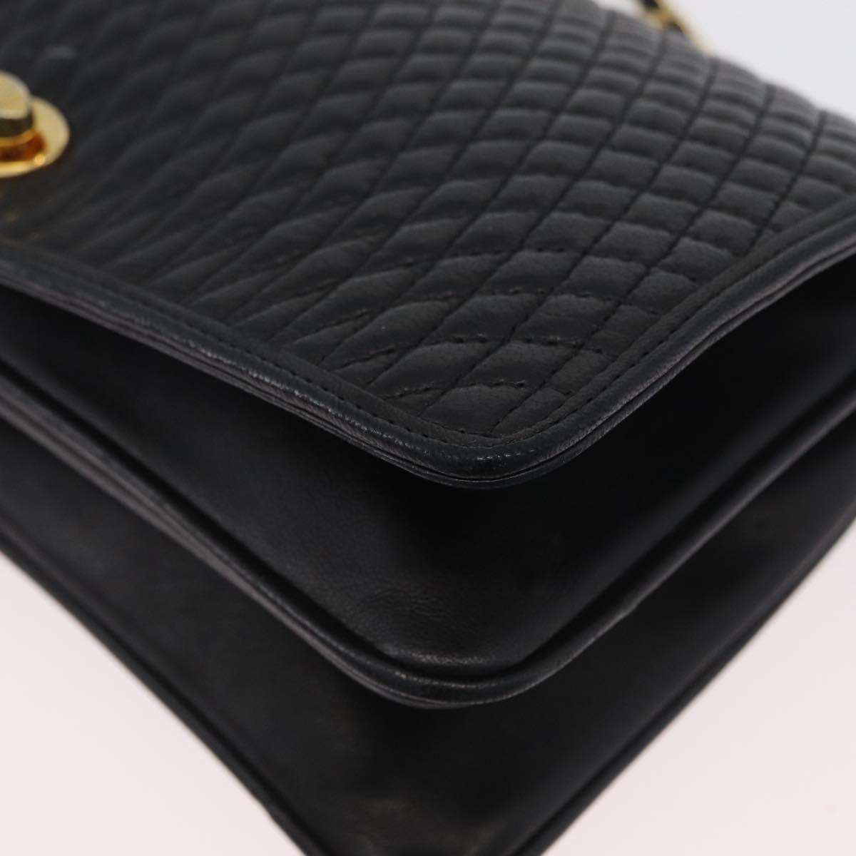 BALLY Chain Shoulder Bag Leather Black Gold Auth BSZ200