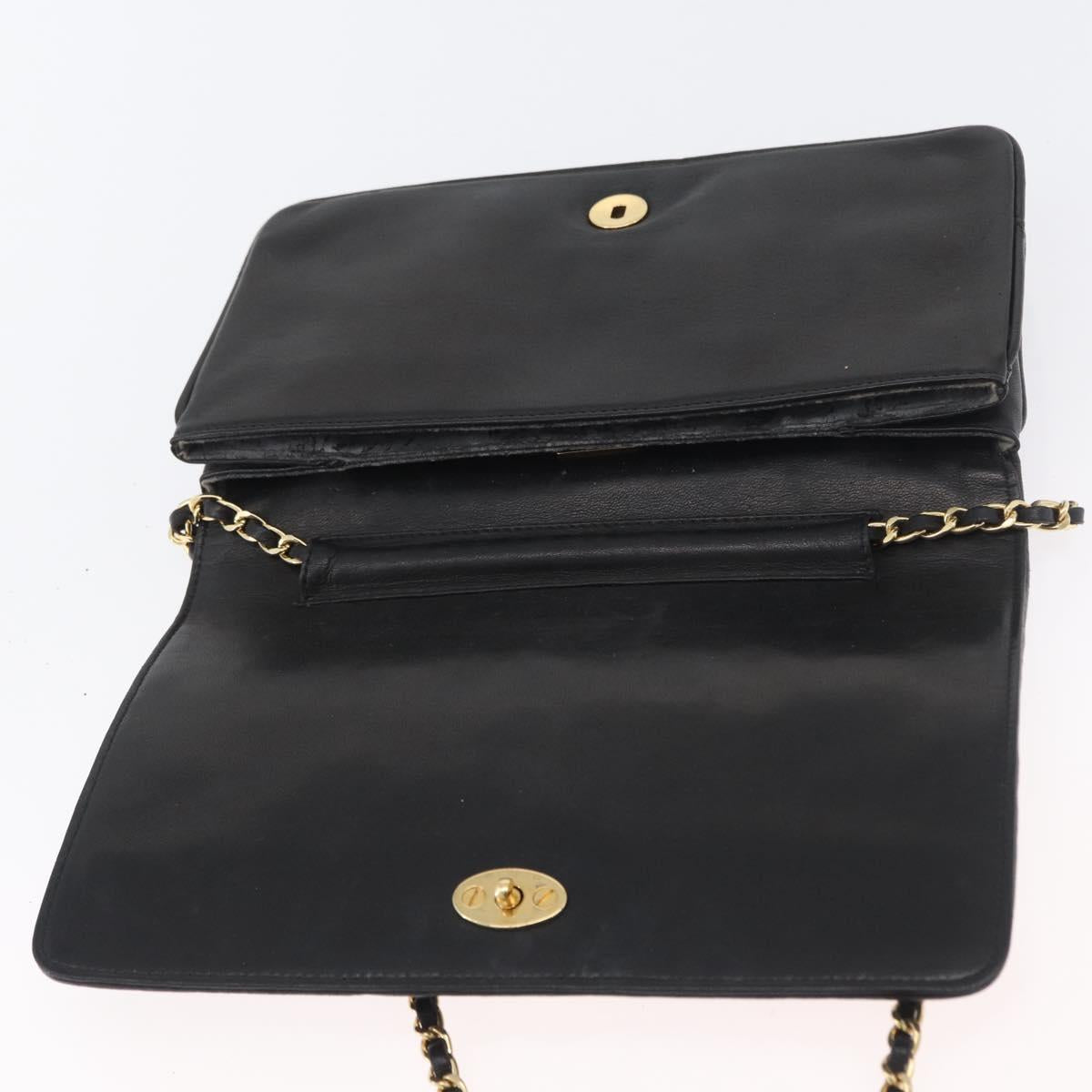 BALLY Chain Shoulder Bag Leather Black Gold Auth BSZ200