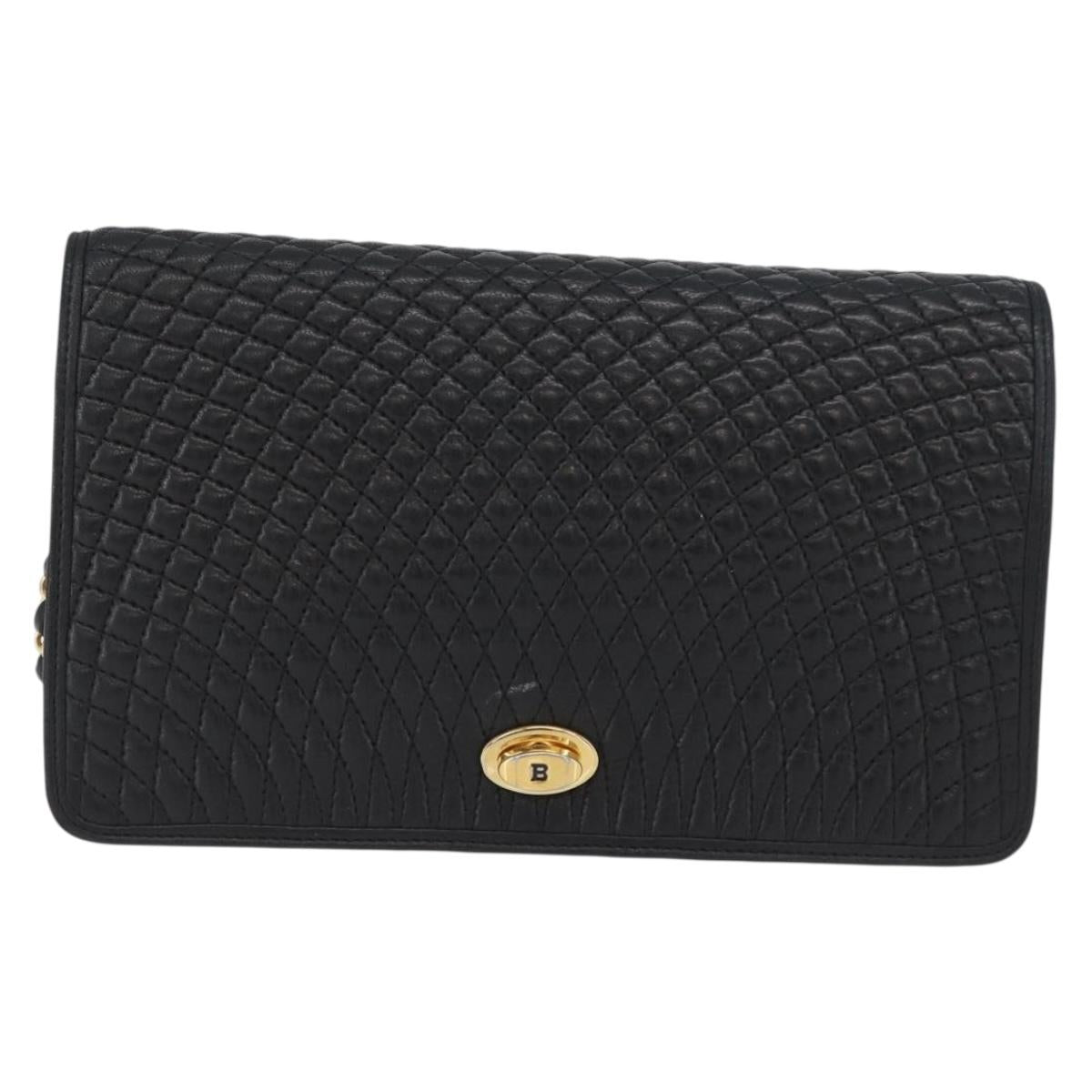 BALLY Chain Shoulder Bag Leather Black Gold Auth BSZ200