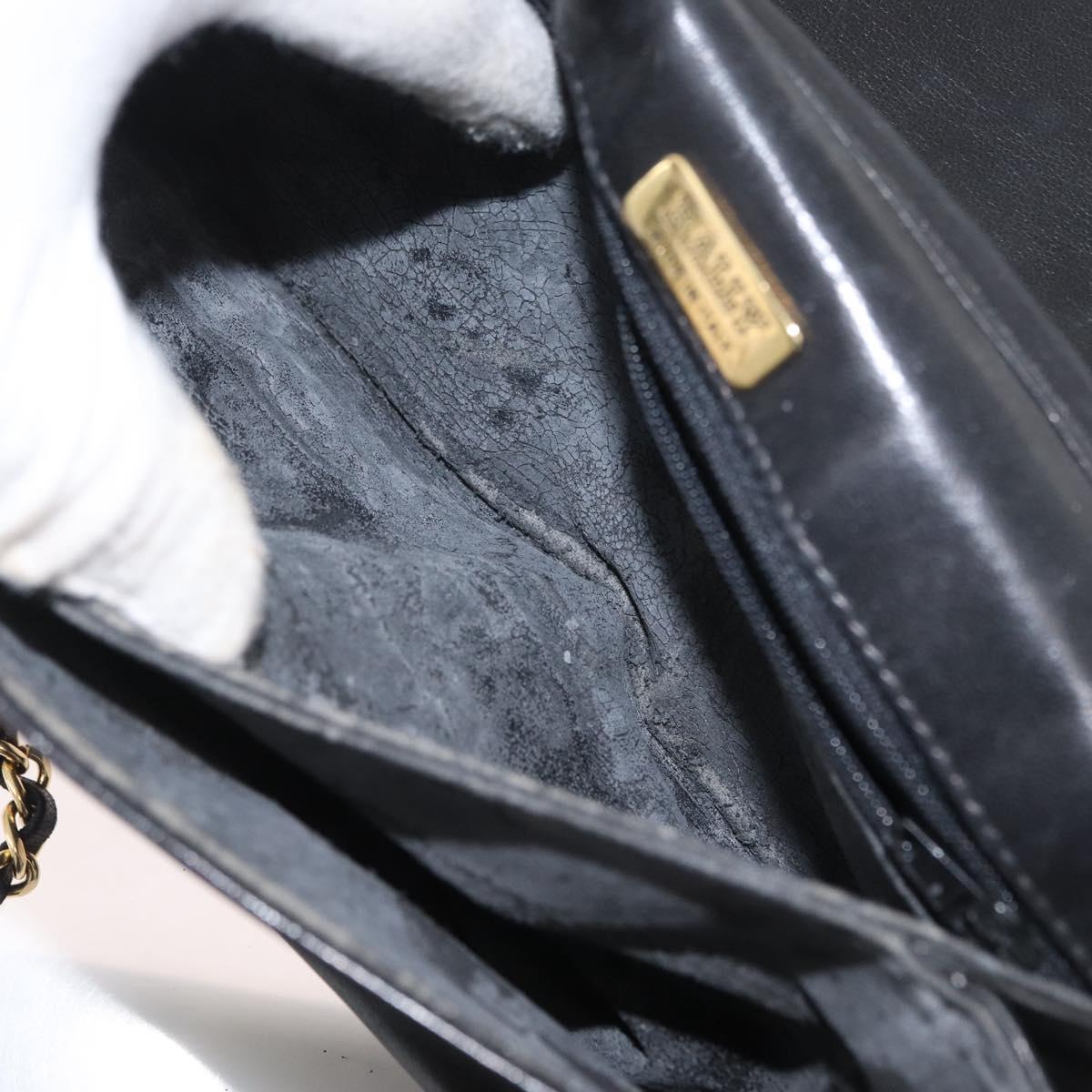 BALLY Chain Shoulder Bag Leather Black Gold Auth BSZ200