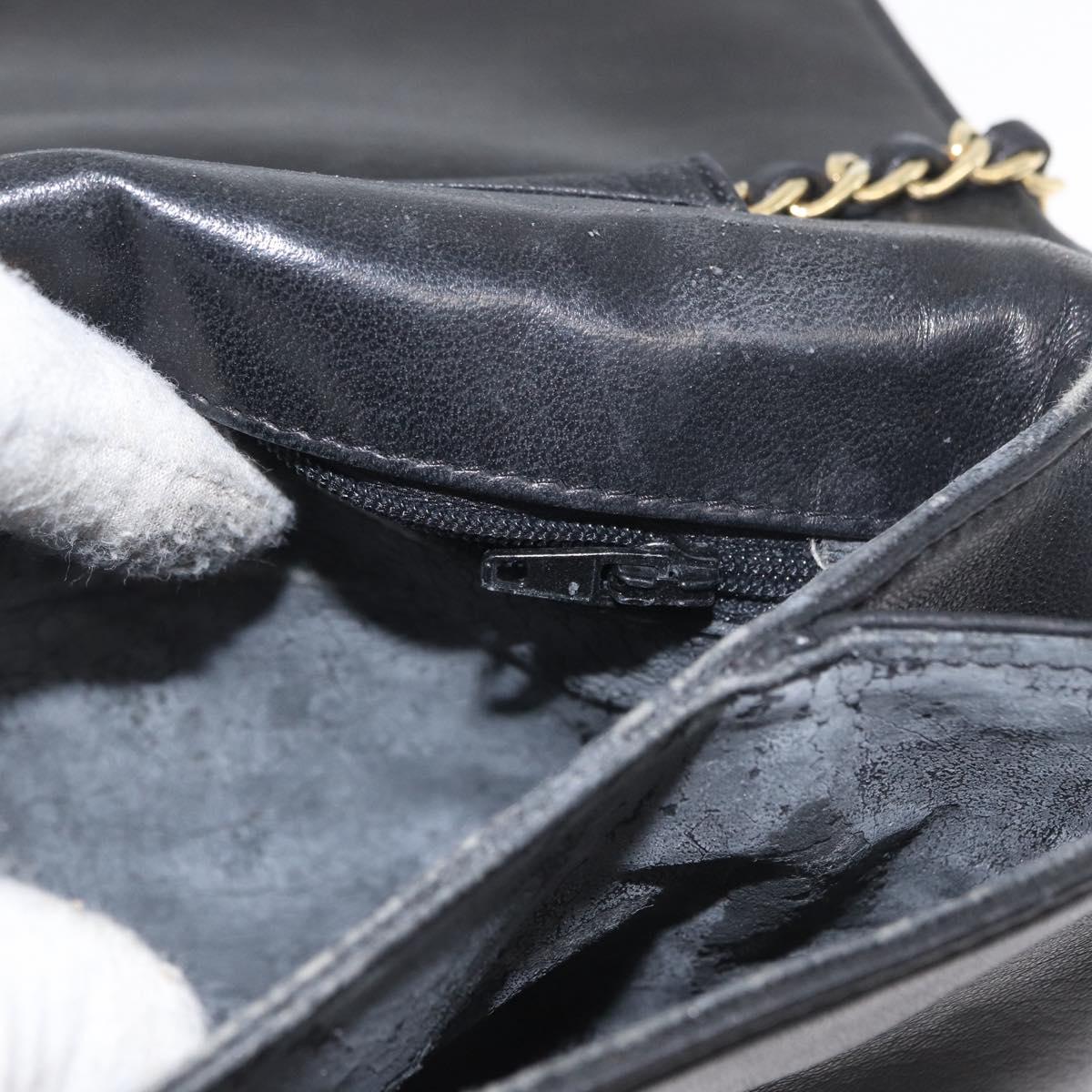 BALLY Chain Shoulder Bag Leather Black Gold Auth BSZ200