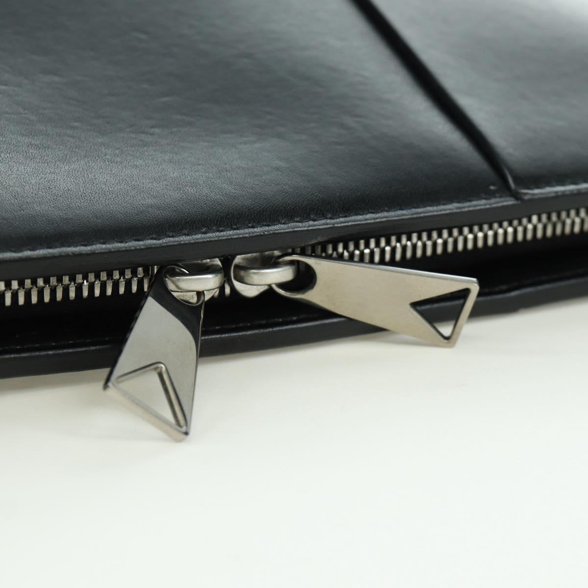 BOTTEGA VENETA MAXI INTRECCIATO Clutch Bag Leather Black Silver Auth BSZ216M