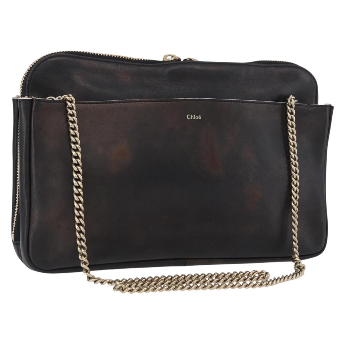 Chloe Chain Shoulder Bag Leather Bronze Gold Auth BSZ219