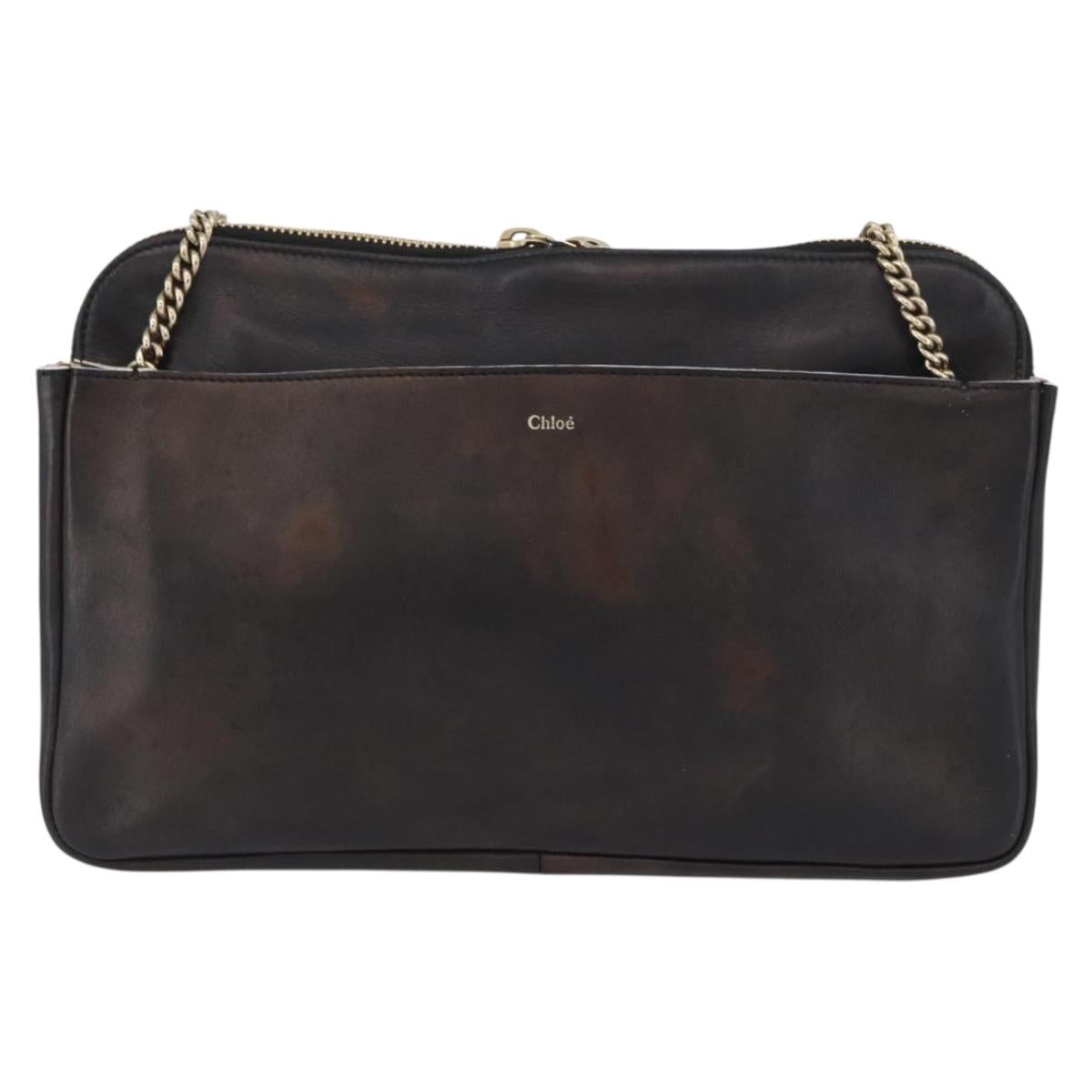 Chloe Chain Shoulder Bag Leather Bronze Gold Auth BSZ219