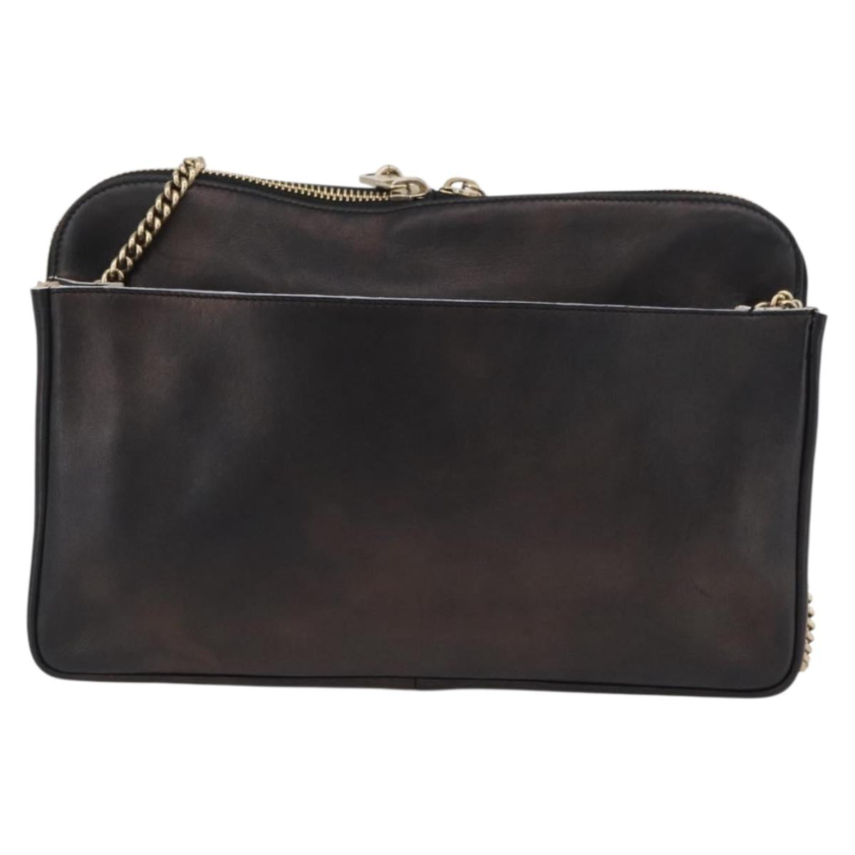 Chloe Chain Shoulder Bag Leather Bronze Gold Auth BSZ219