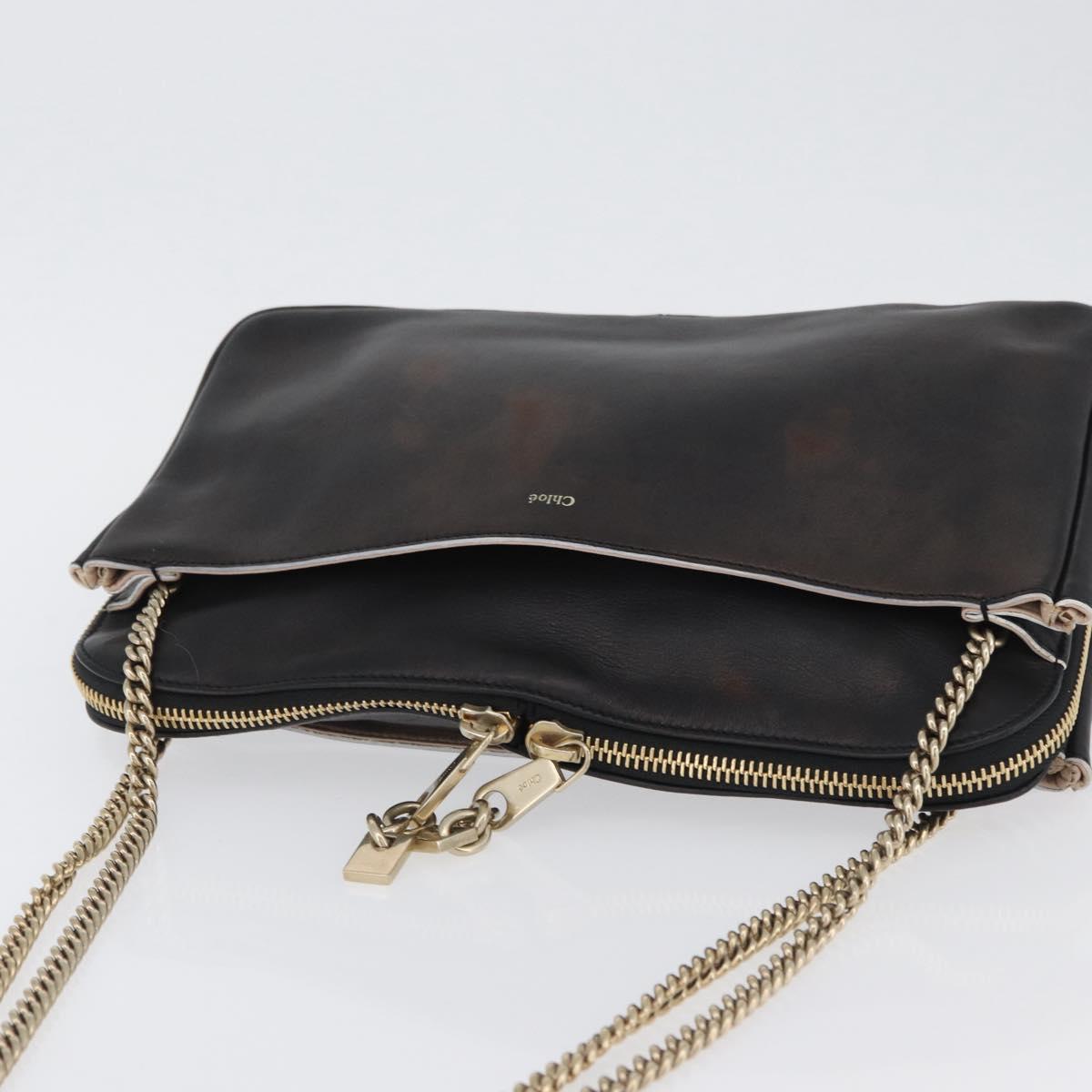 Chloe Chain Shoulder Bag Leather Bronze Gold Auth BSZ219
