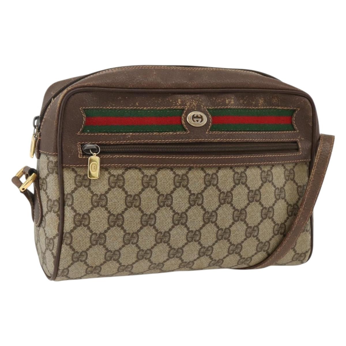 GUCCI GG Supreme Web Sherry Line Bag PVC Beige Gold 56 02 088 Auth BSZ220