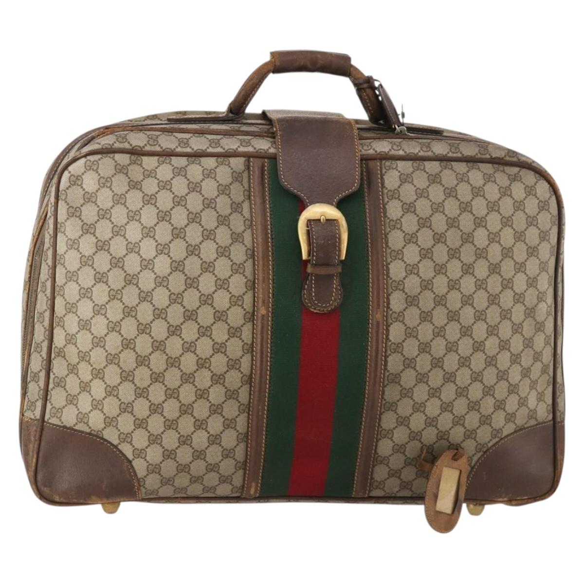 GUCCI GG Supreme Web Sherry Line Boston Bag PVC Beige Gold Auth BSZ227