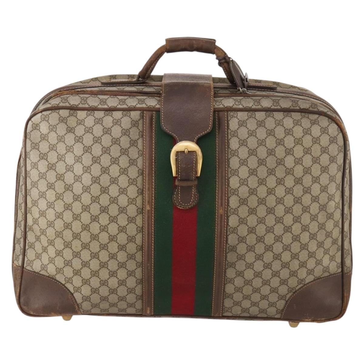 GUCCI GG Supreme Web Sherry Line Boston Bag PVC Beige Gold Auth BSZ227