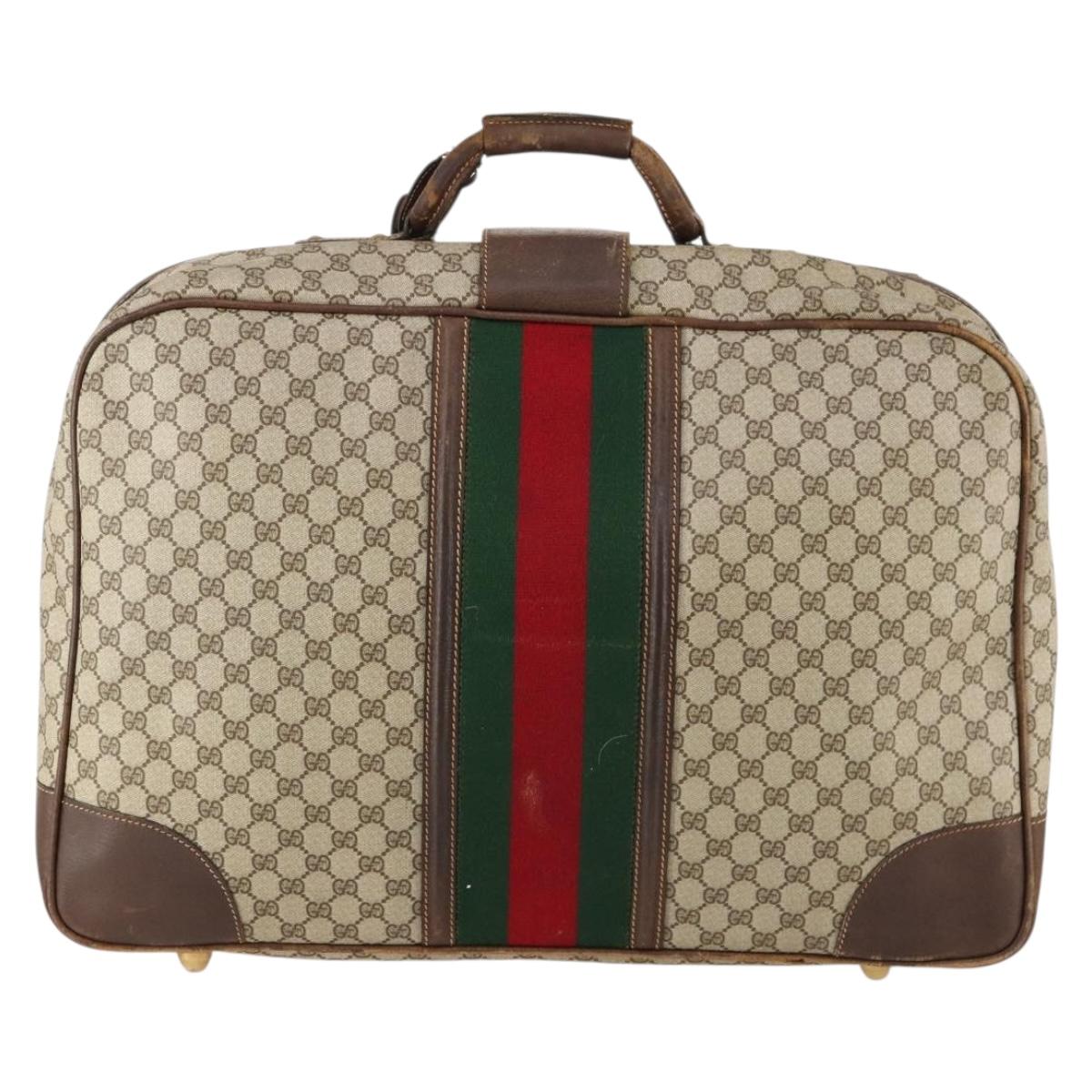 GUCCI GG Supreme Web Sherry Line Boston Bag PVC Beige Gold Auth BSZ227