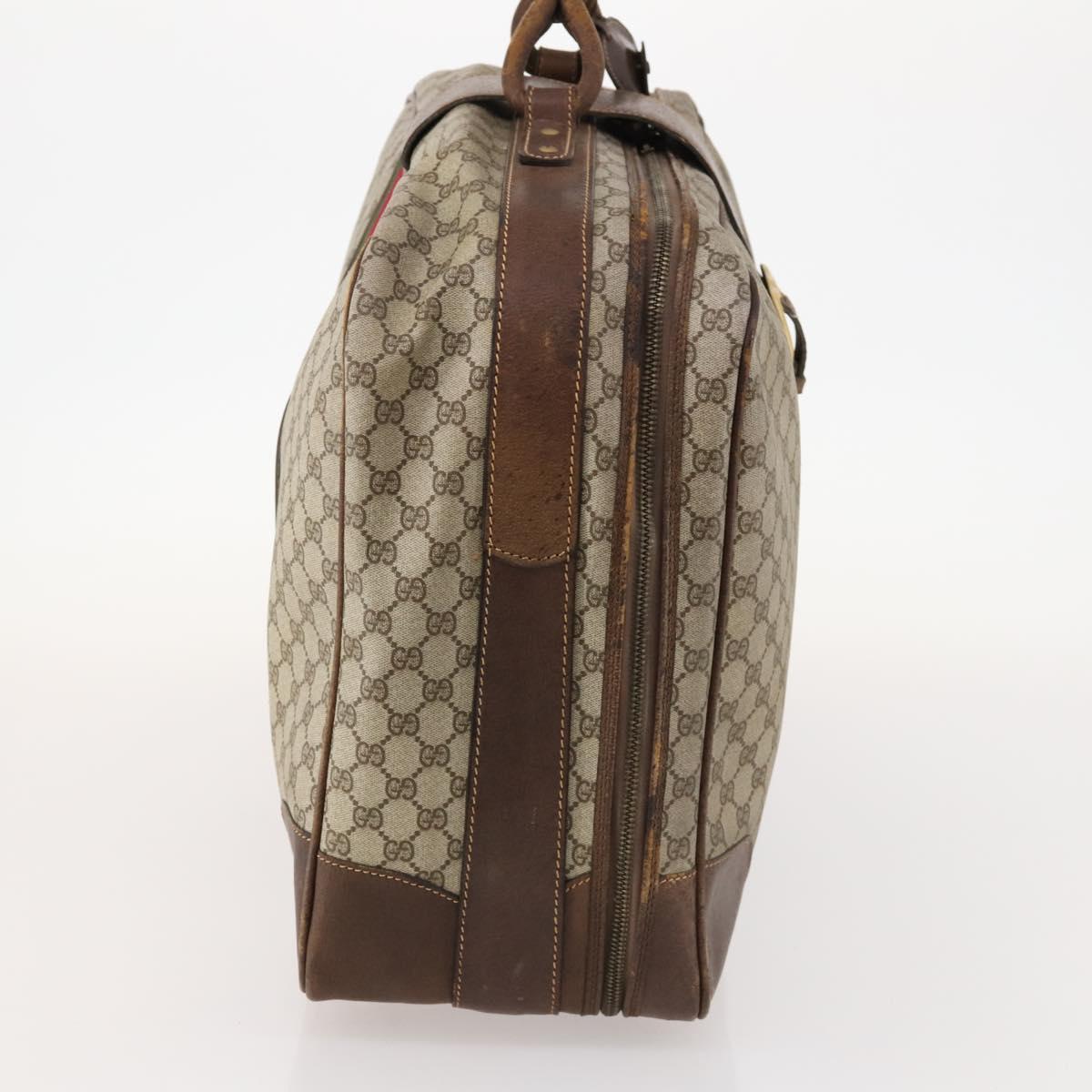 GUCCI GG Supreme Web Sherry Line Boston Bag PVC Beige Gold Auth BSZ227
