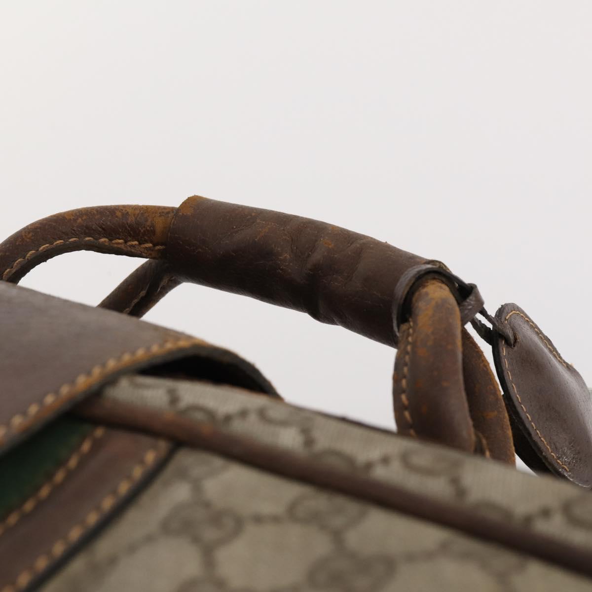 GUCCI GG Supreme Web Sherry Line Boston Bag PVC Beige Gold Auth BSZ227