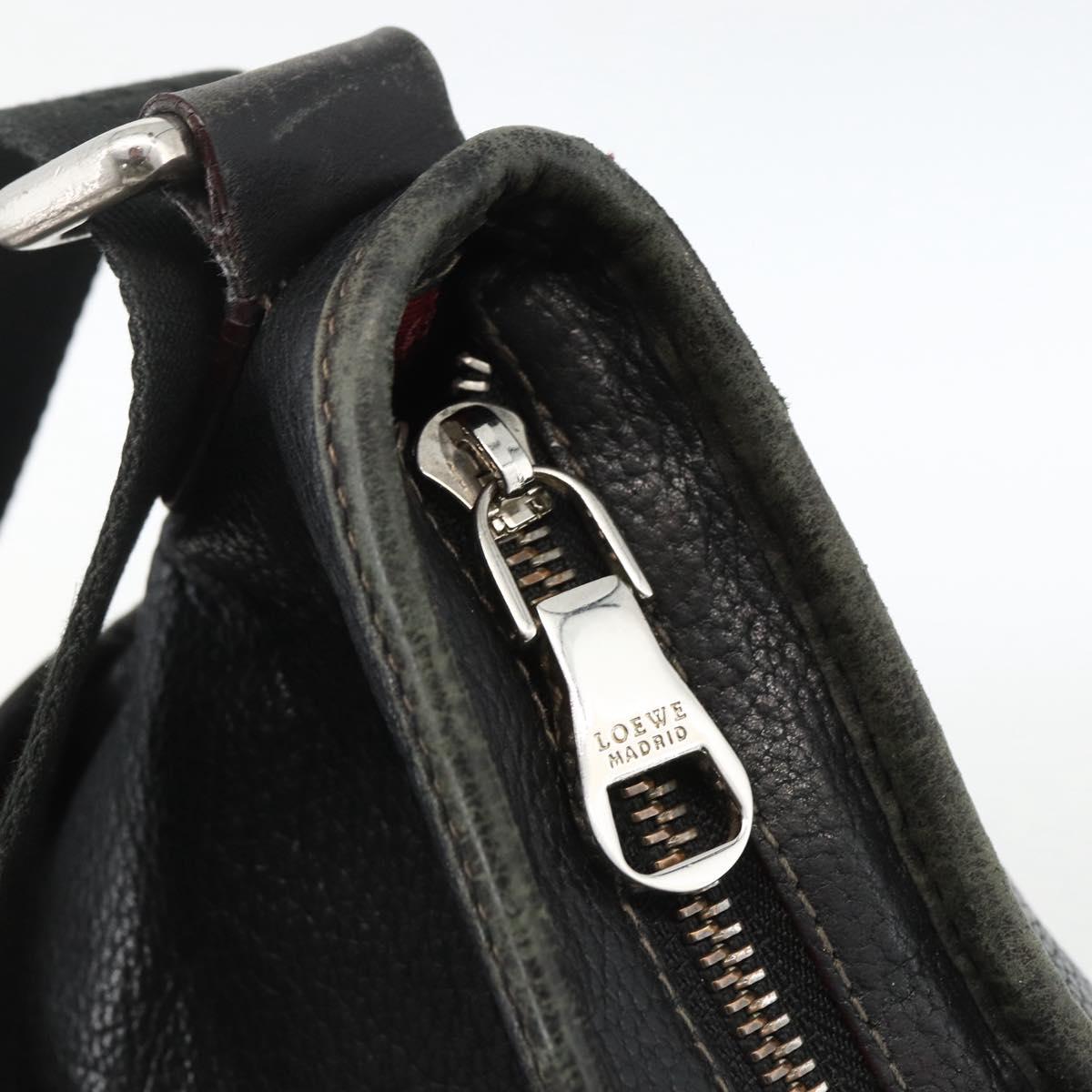 LOEWE Anagram Shoulder Bag Leather Black Silver Auth BSZ239