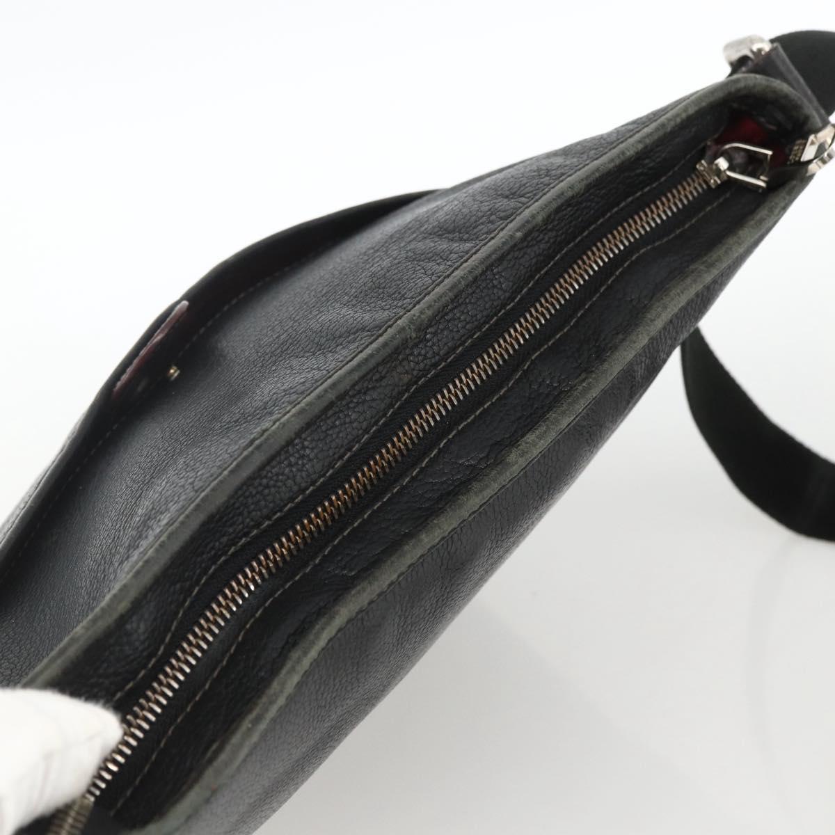 LOEWE Anagram Shoulder Bag Leather Black Silver Auth BSZ239