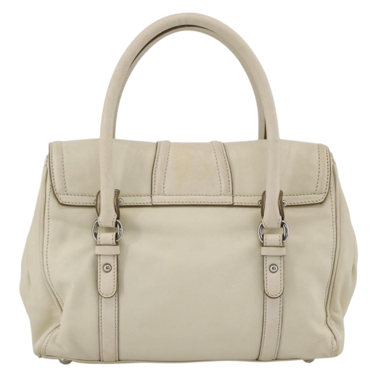 Salvatore Ferragamo Hand Bag Leather White Silver Auth BSZ241
