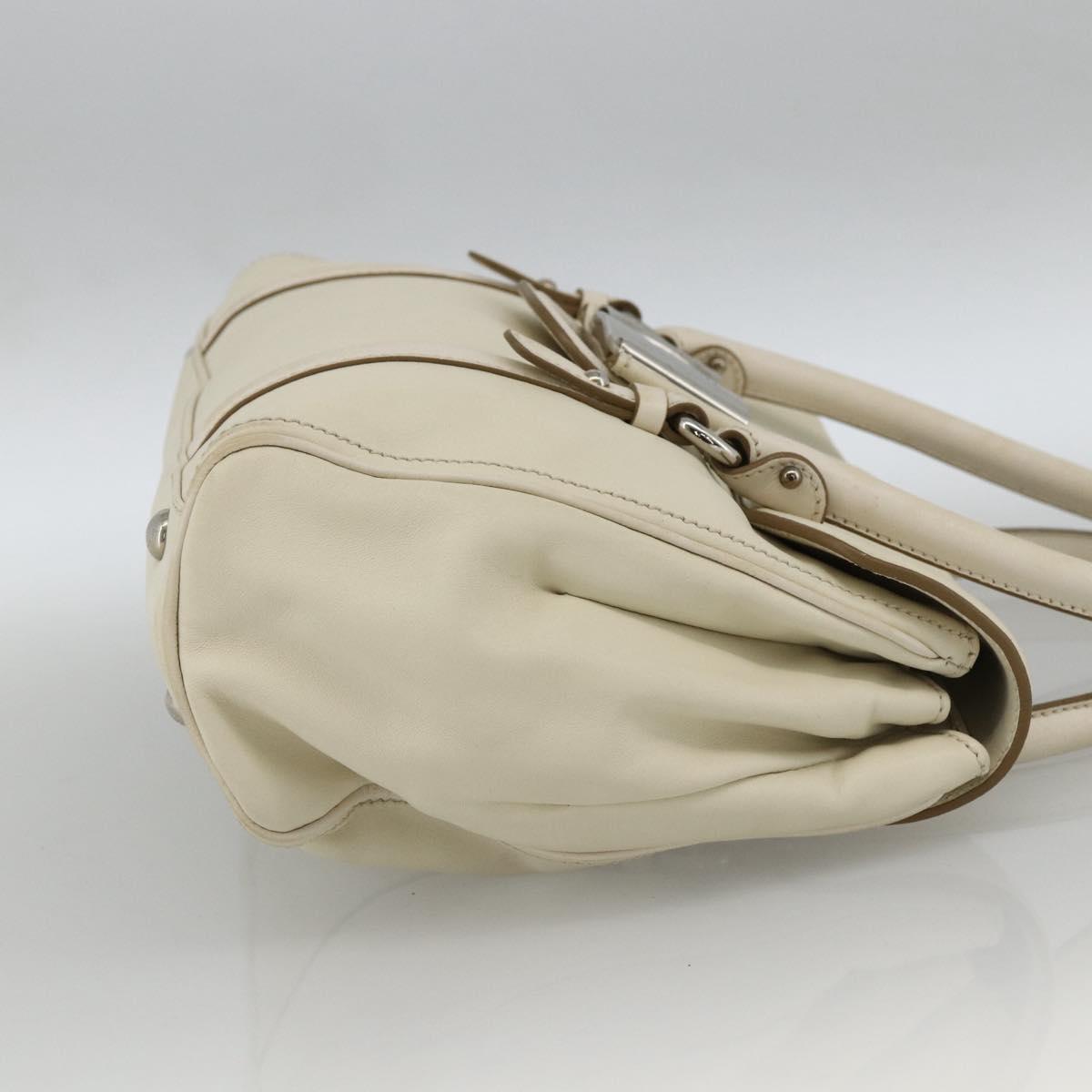 Salvatore Ferragamo Hand Bag Leather White Silver Auth BSZ241
