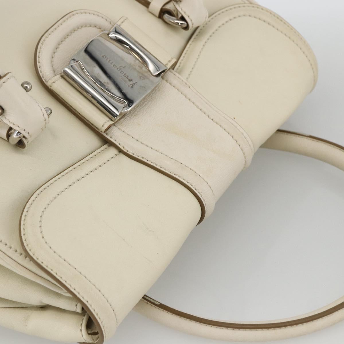 Salvatore Ferragamo Hand Bag Leather White Silver Auth BSZ241