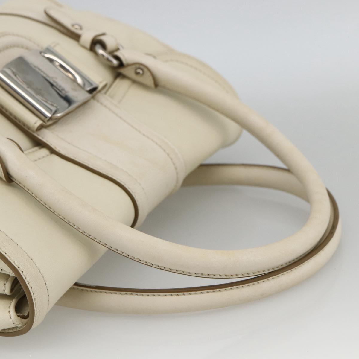 Salvatore Ferragamo Hand Bag Leather White Silver Auth BSZ241