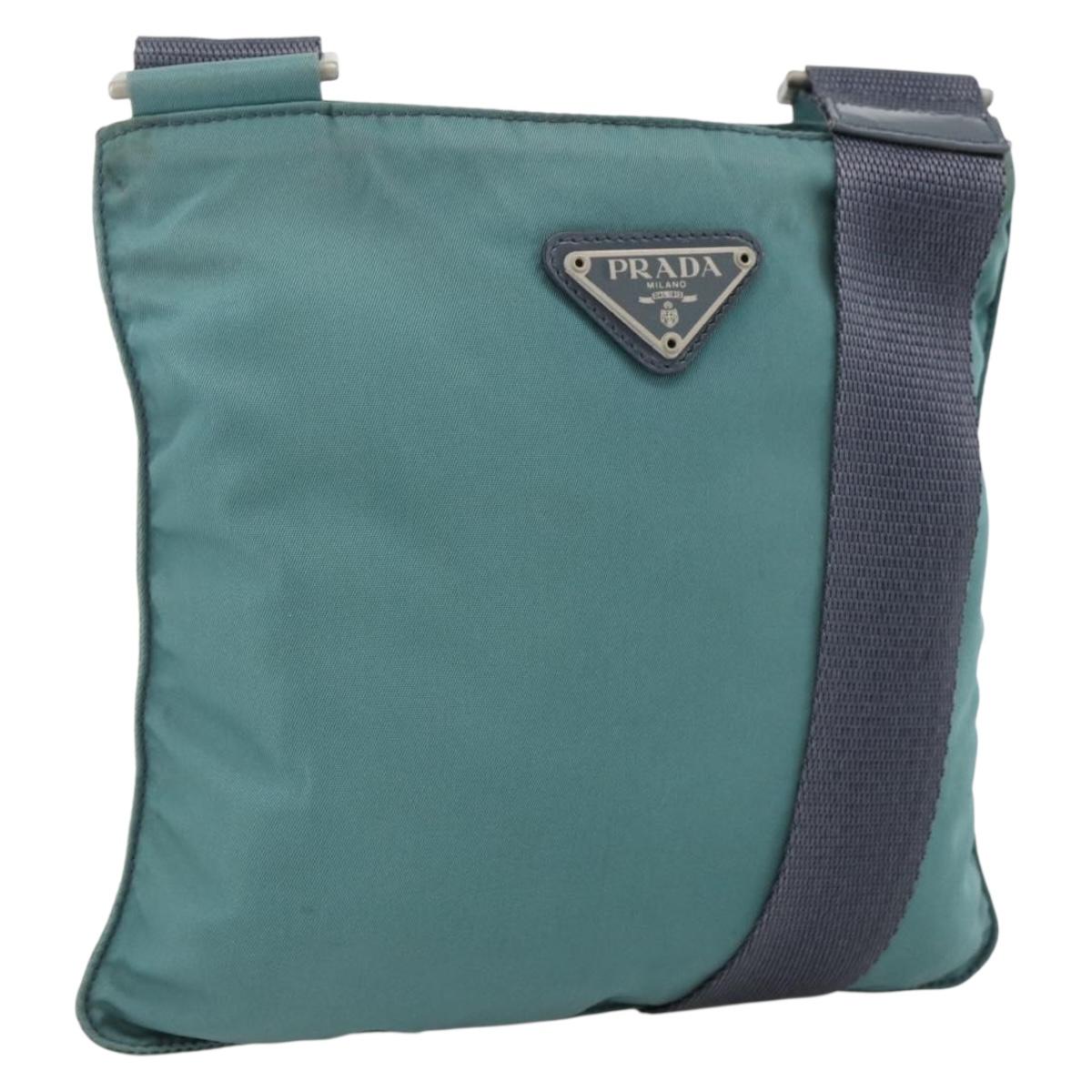 PRADA Shoulder Bag Nylon Green Silver Auth BSZ242