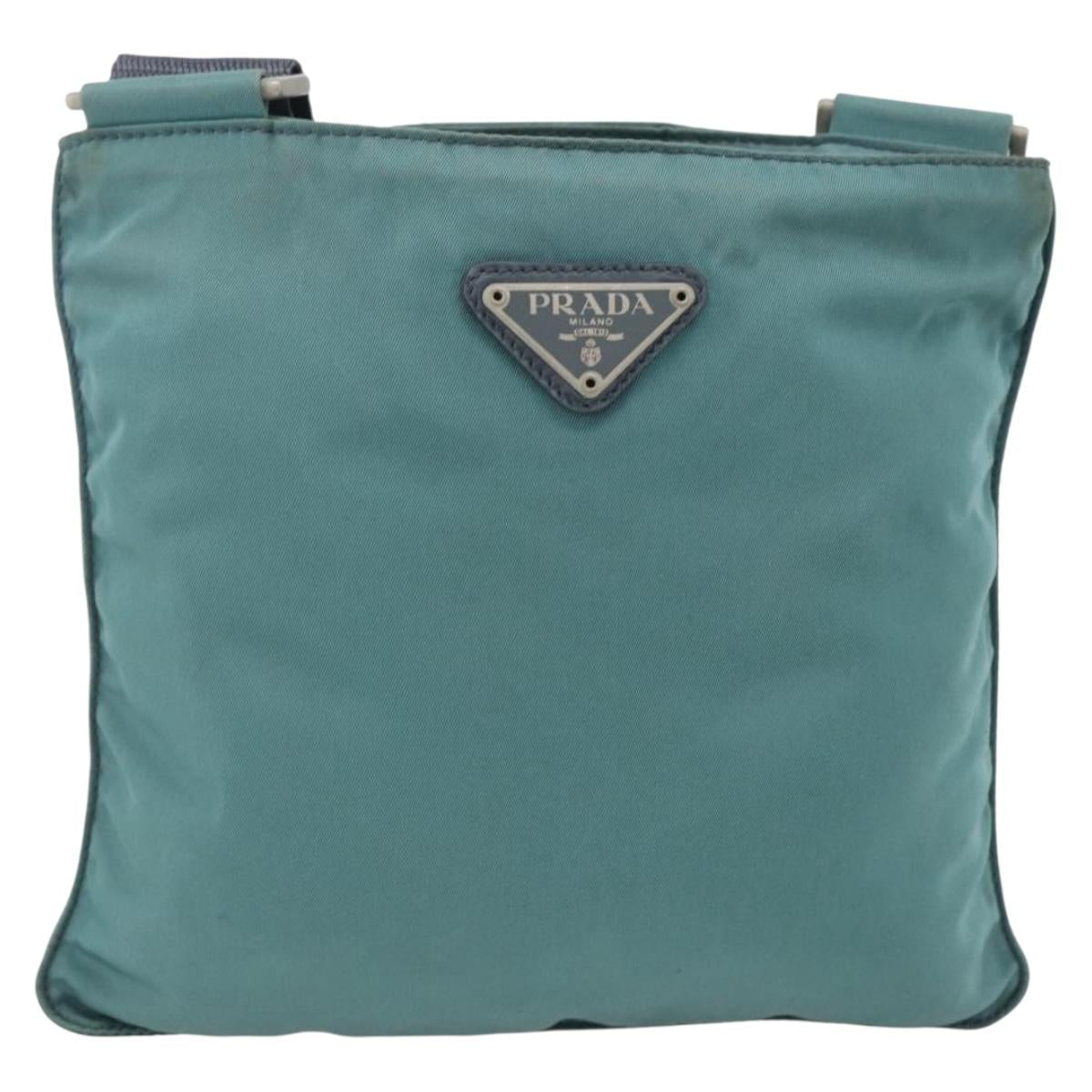 PRADA Shoulder Bag Nylon Green Silver Auth BSZ242