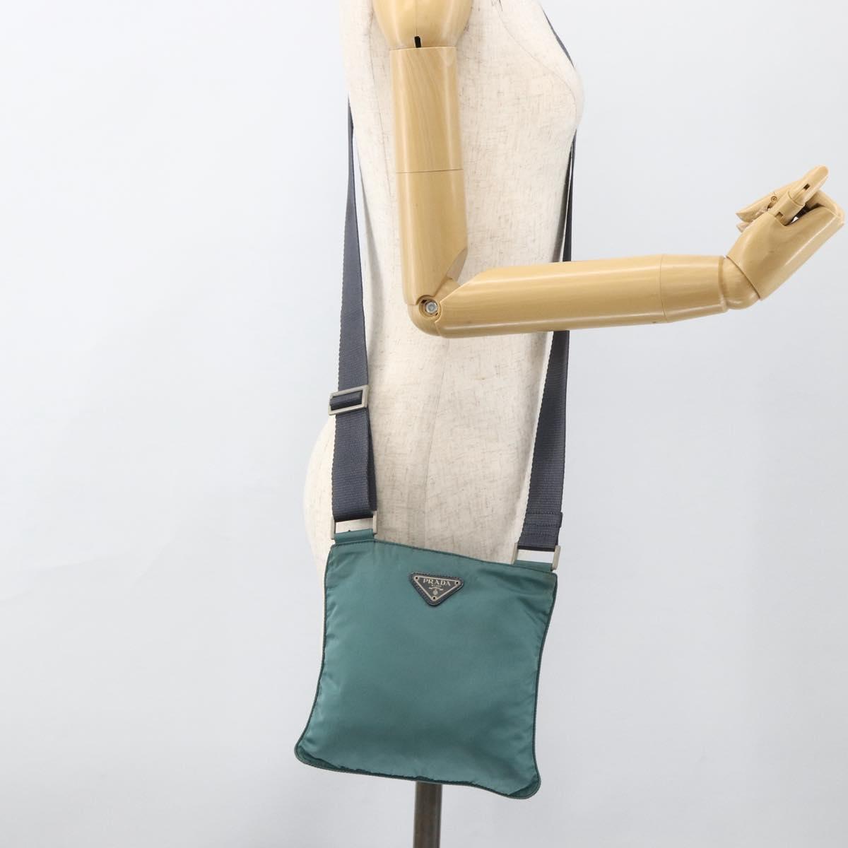 PRADA Shoulder Bag Nylon Green Silver Auth BSZ242
