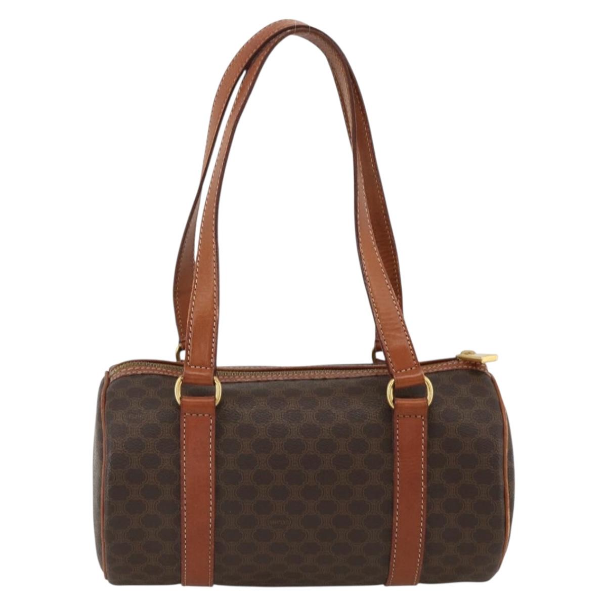 CELINE Macadam Canvas Hand Bag PVC Leather Brown Gold Auth BSZ244