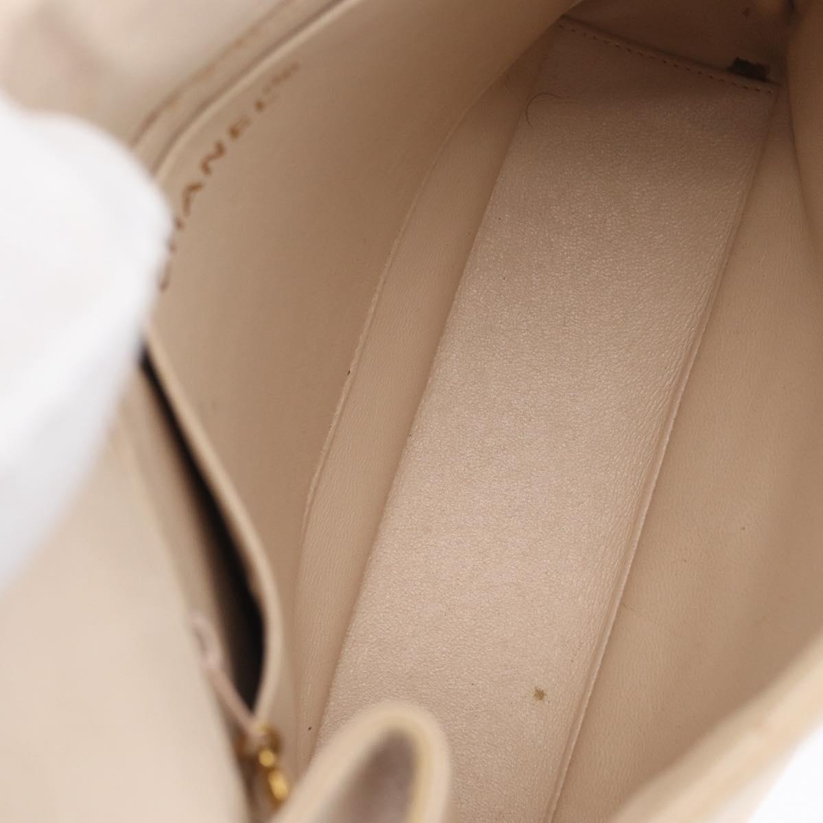 CHANEL Matelasse Chain Hand Bag Lamb Skin Beige Gold CC Auth BSZ256