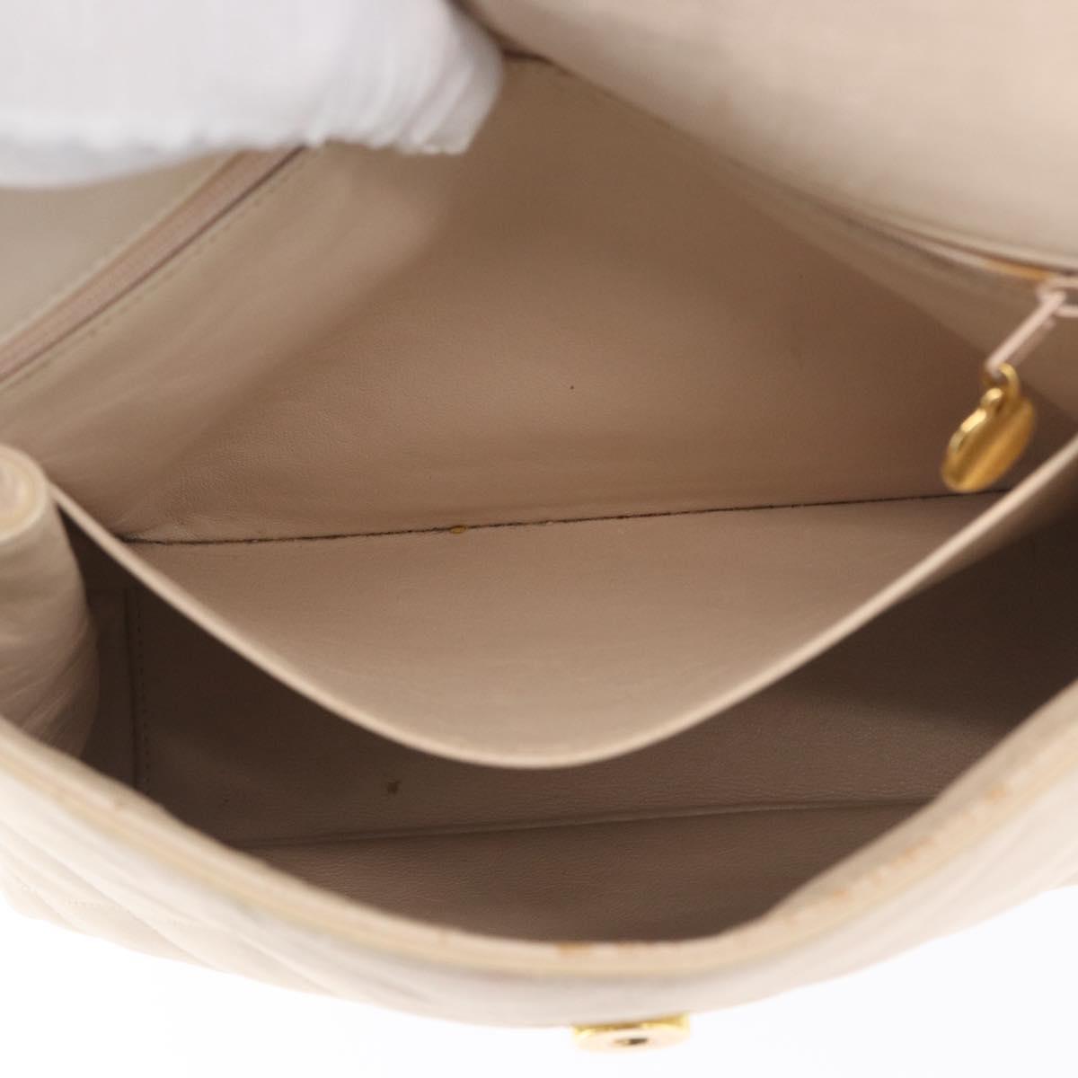 CHANEL Matelasse Chain Hand Bag Lamb Skin Beige Gold CC Auth BSZ256