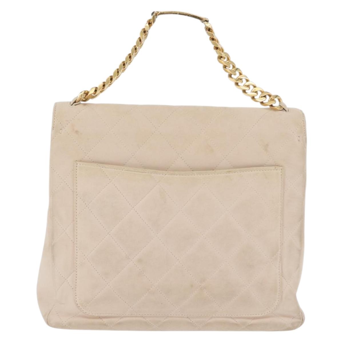 CHANEL Matelasse Chain Hand Bag Lamb Skin Beige Gold CC Auth BSZ256