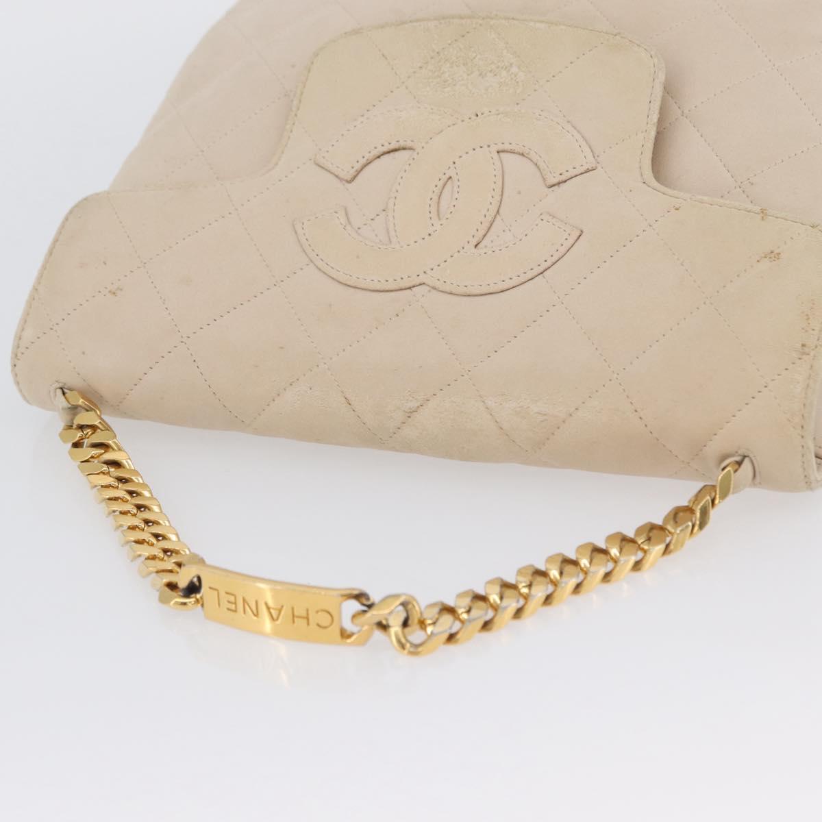 CHANEL Matelasse Chain Hand Bag Lamb Skin Beige Gold CC Auth BSZ256