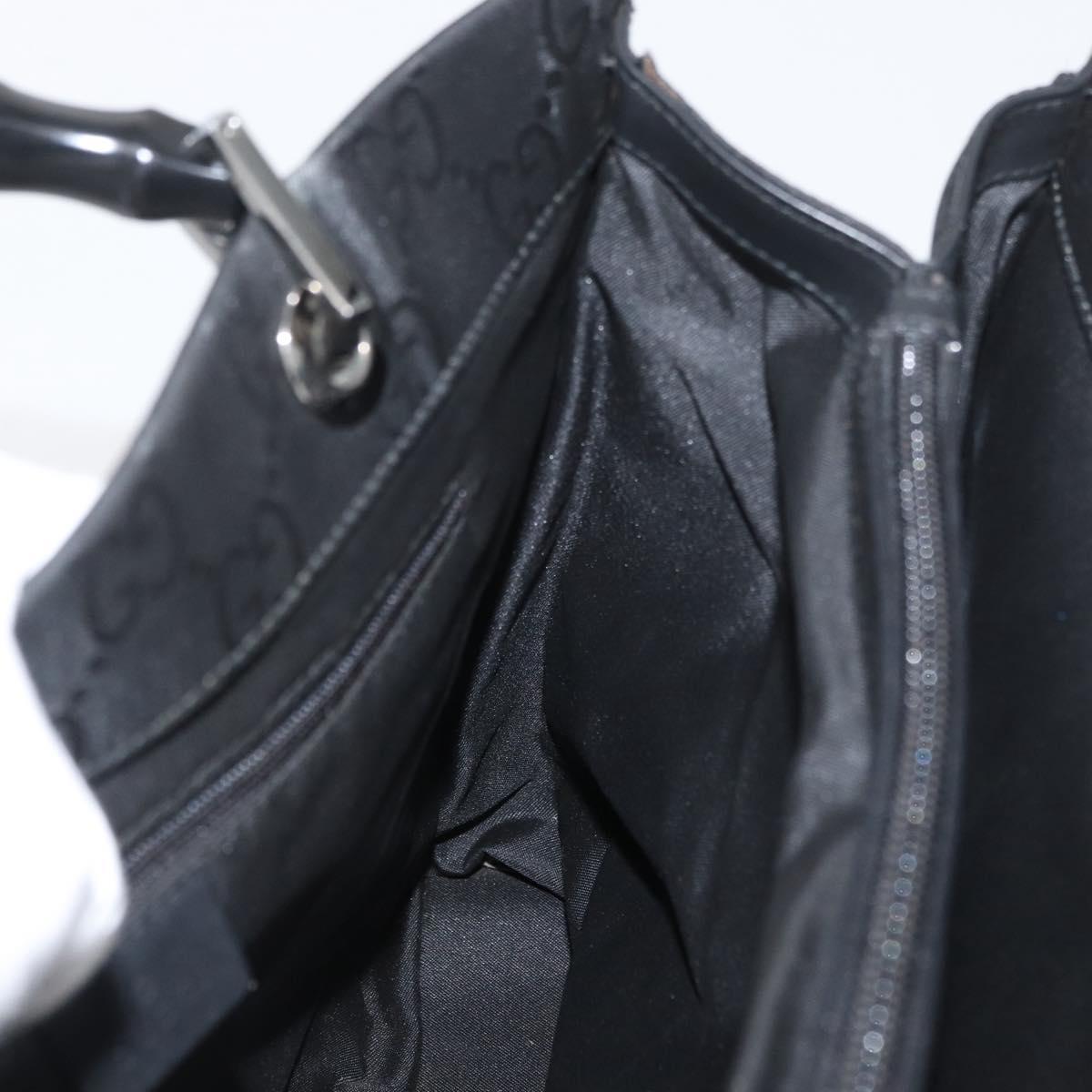 GUCCI GG Canvas Bamboo Hand Bag Nylon Black Silver 002 1010 Auth BSZ259