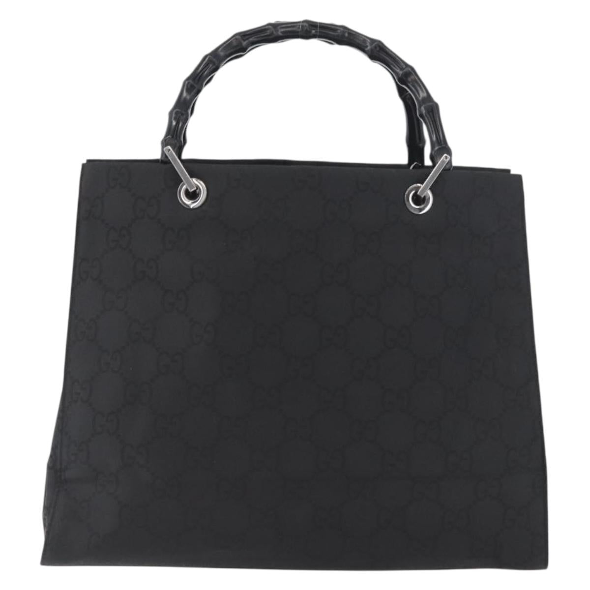 GUCCI GG Canvas Bamboo Hand Bag Nylon Black Silver 002 1010 Auth BSZ259